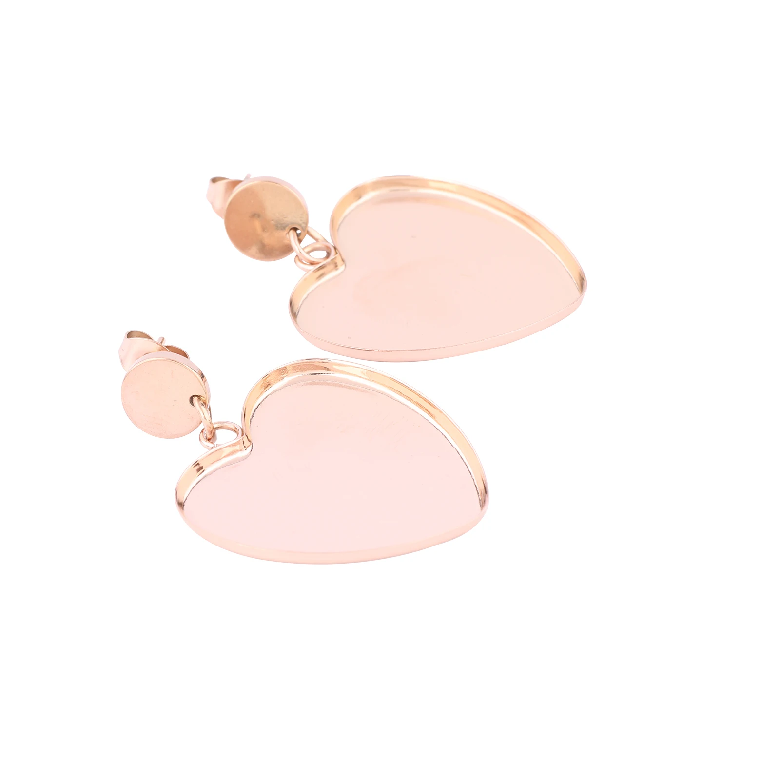 6pcs Stainless Steel Rose Gold Plated Fit 25mm Heart Cabochon Earring Base Setting Blanks Diy Post Earring Bezel Studs Findings