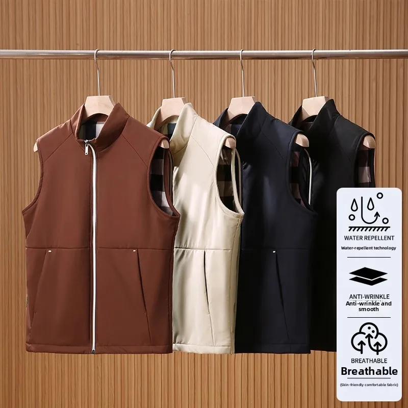 

High-End Men's Faionable Cotton Vest Windproof Water-Resistant 3D Tailoring Spring New Sle Youth Stand Fit Casual