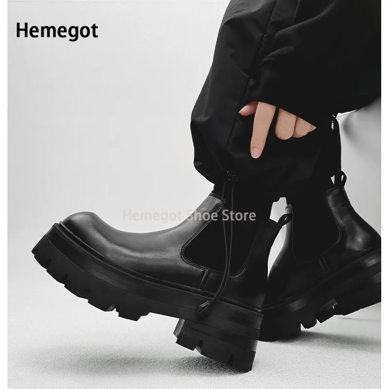 Thick-Soled Chelsea Boots Men\'s British Style High-Grade Increase Breathable Comfortable Big Head Boots Mid-Top Ankle Boots