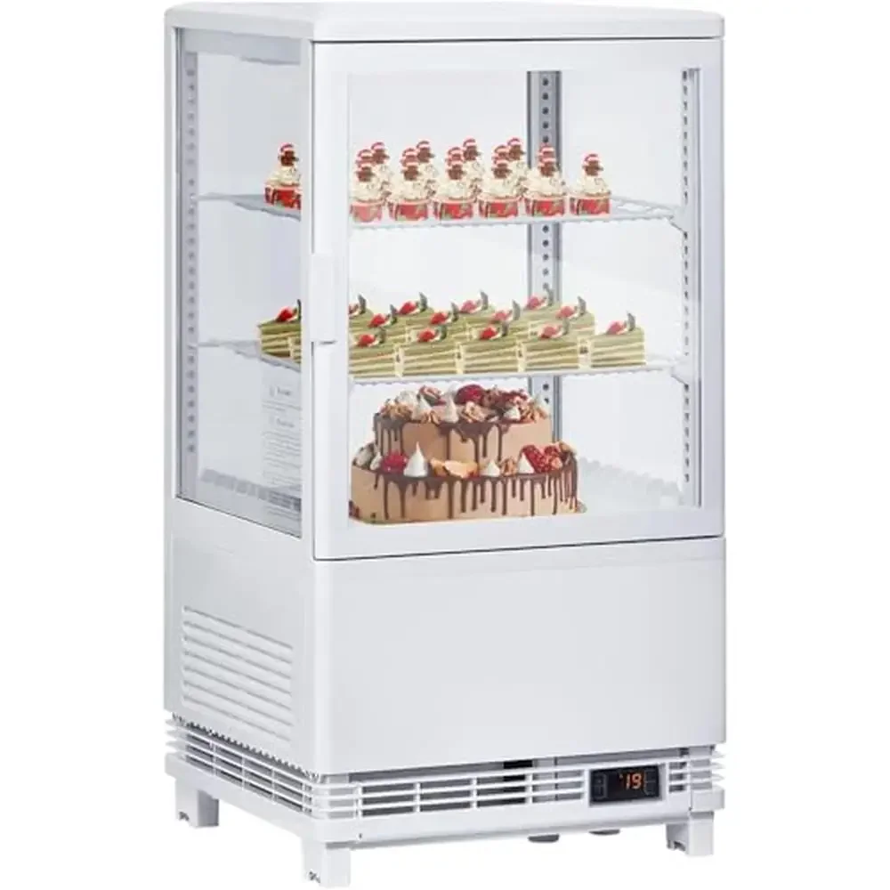 LED-Lit Commercial Display Refrigerator 2.0 Cu. Ft. Countertop Pastry Showcase Air-Cooled Frost-Free Glass Doors Stainless Steel