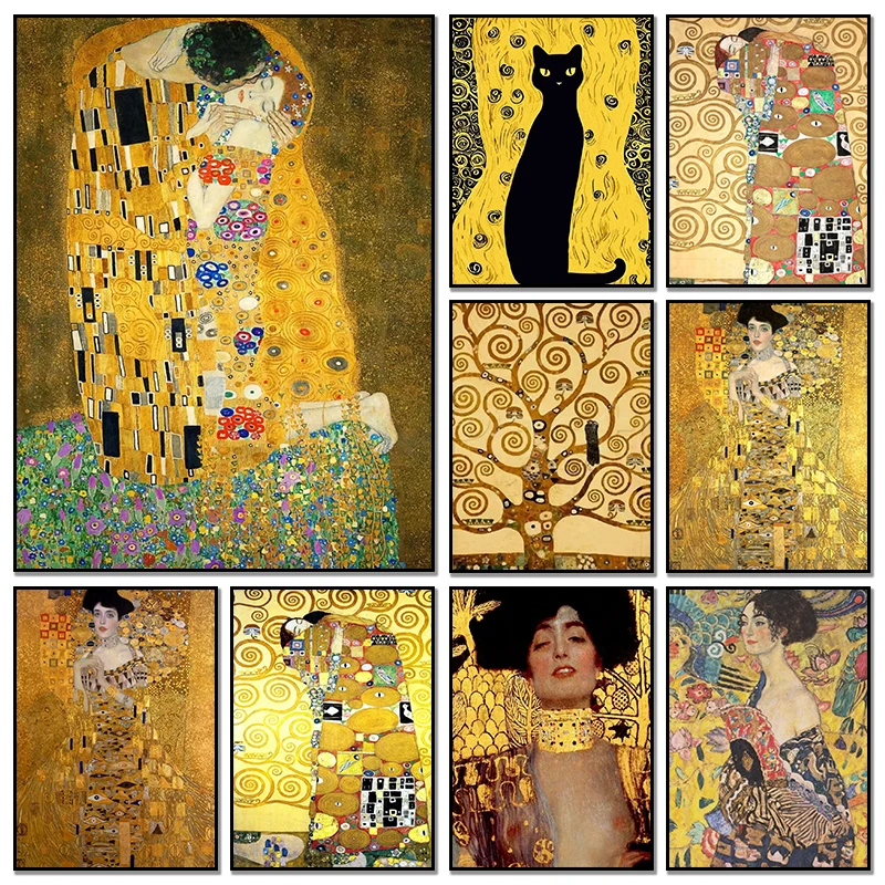 Figura abstracta clásica de Gustav Klimt, obra de arte, beso, árbol de la vida, póster, pintura en lienzo e impresiones, imágenes de pared, regalo de decoración del hogar