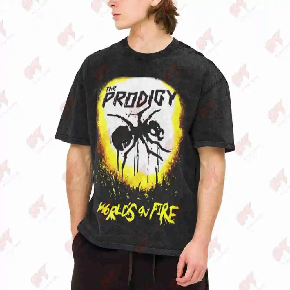 The Prodigy Worlds On Fire Vintage Washed Tee Pure Cotton T-Shirt