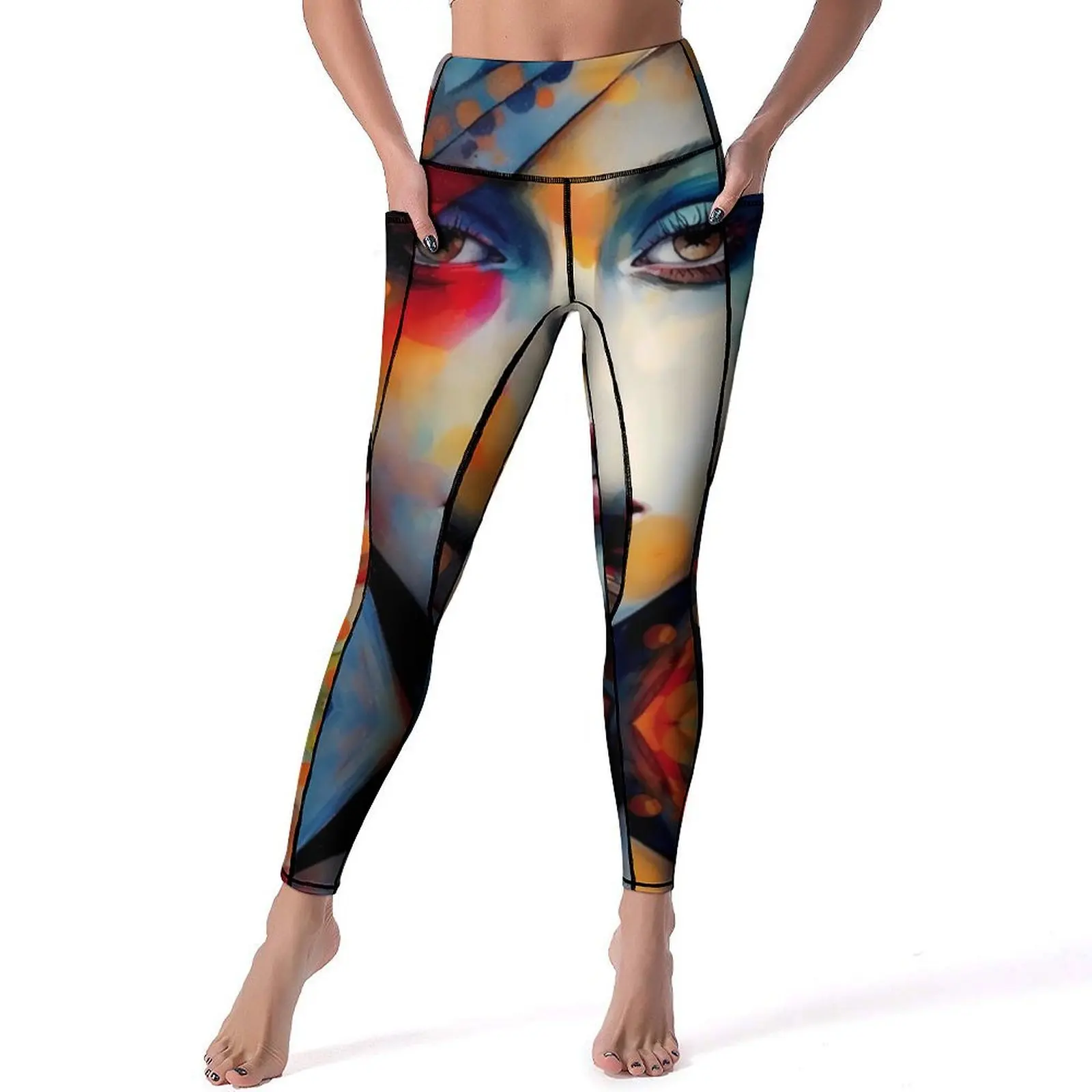 Dame Gesicht Yoga Hosen Taschen Pop Art einer Frau Leggings sexy Push-up Mode Yoga Sport Strumpfhosen schnell trocknende Fitness Leggins