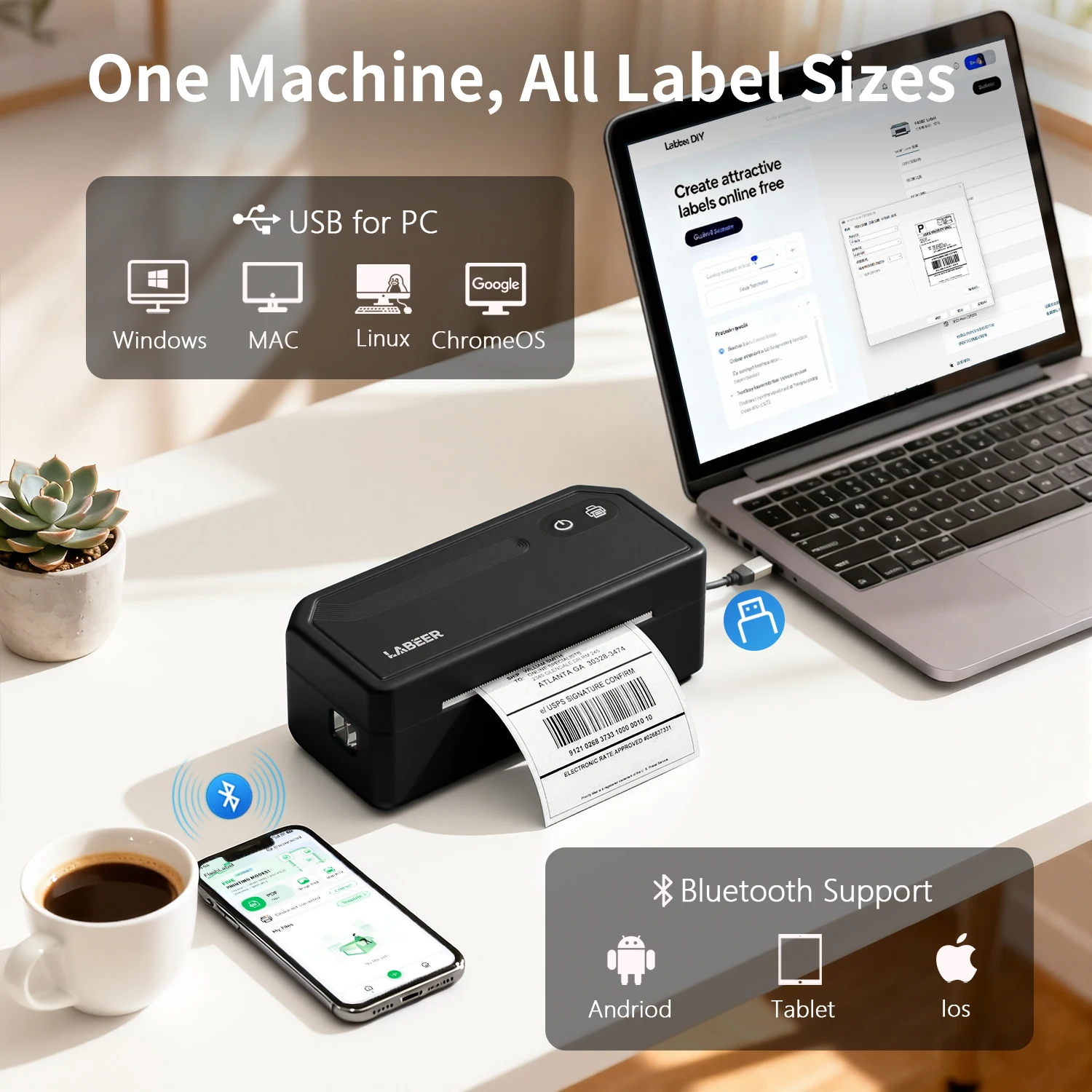 

LABEER Desktop Label Printer, Shipping Label Printer, Supports Wired/Wireless Connection And Compatible Smartphones&PCs