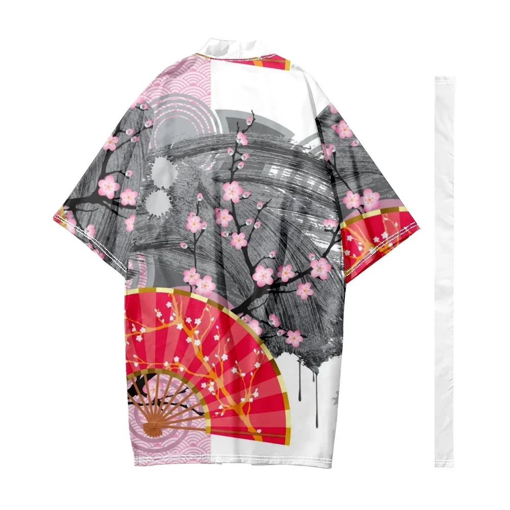 Men's Japanese Long Kimono Sakura Kimono Samurai Costume Traditional Kimono Women Cardigan Bathrobe Fashion Shirt Yukata Jacket