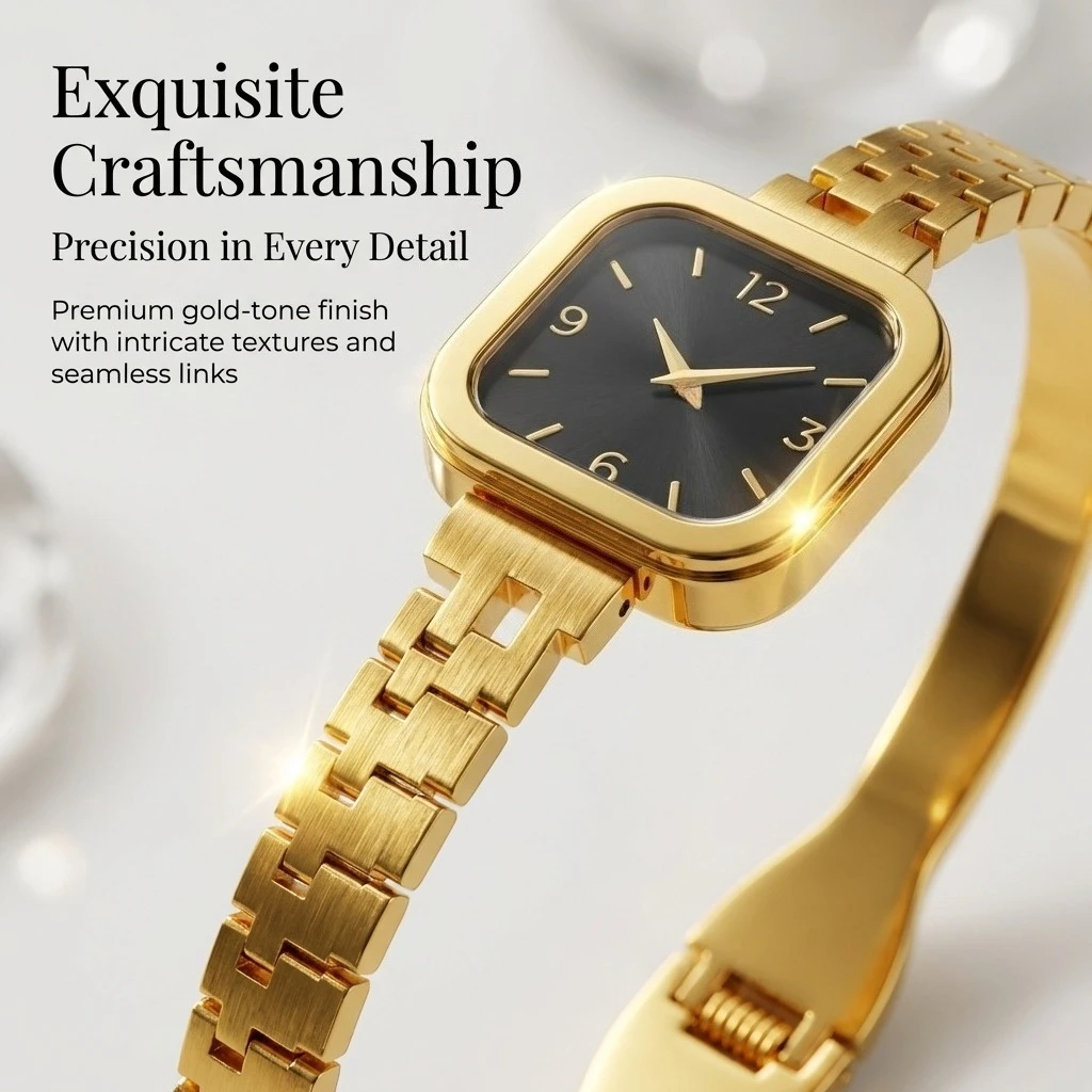 Retro Minimalist, Elegant, Fashionable Square Bracelet Watch, Slim Link Band, Stylish Vintage Jewelry for Women bangles