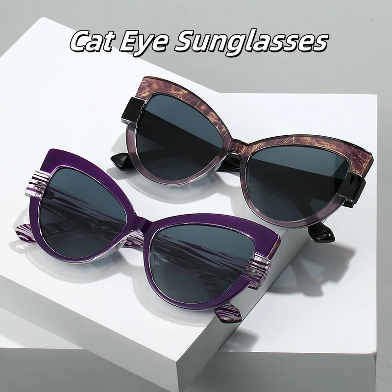 

New Fashion Contrasting Cat Eye Sunglasses Personalized Casual Versatile Anti Blue Light Glasses Outdoor Travel UV Protection