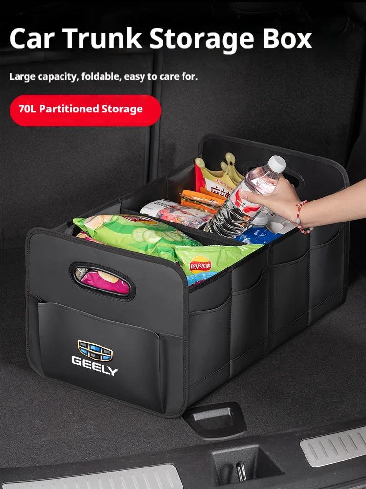 Car Trunk Storage Box Large Capacity Storage Bag Leather For Geely GeometryC Monjaro Coolray Emgrand EC7 GC6 Tugella GX3 Atlas