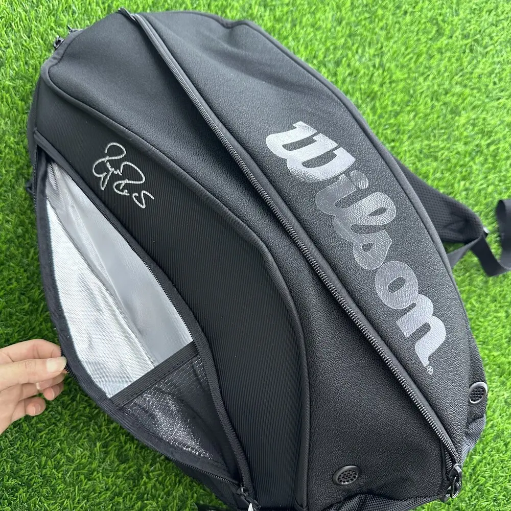 Wilson DNA Series Federer Tennis Backpack PU Design Racket Sport Tennis Bag Max for 3 Racquets with ‎Insulation Pocket