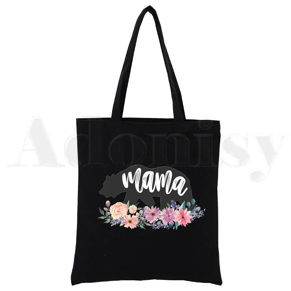 Mom Life-Bolsa de Ombro de Lona Dobrável para Mulheres, Bolsa de Compras Preta Momlife, Bolsa Ecológica, Bolsa Feminina, Uso Diário