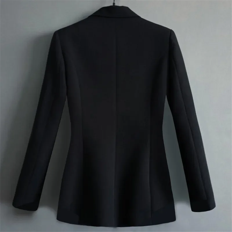 

Khaki Black Blazer Women Mid Long Suit Collar Outerwear Spring Autumn Female Single Button Zipper Long Sleeve Suit Jacket Coat