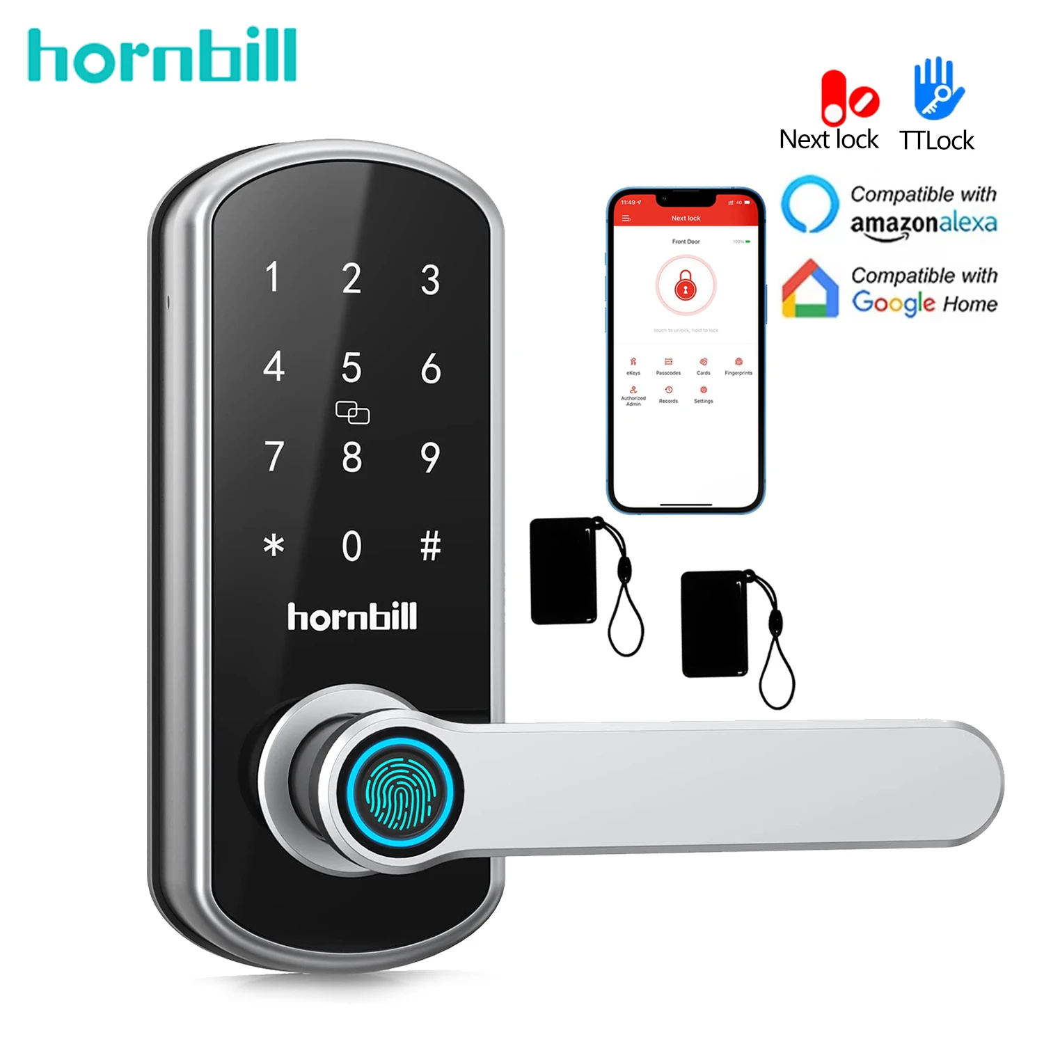 Hornbill Fingerprint Smart Door Lock Biometric Electric Digital Password Locks Keyless Entry Door Handle Security For Home Safe