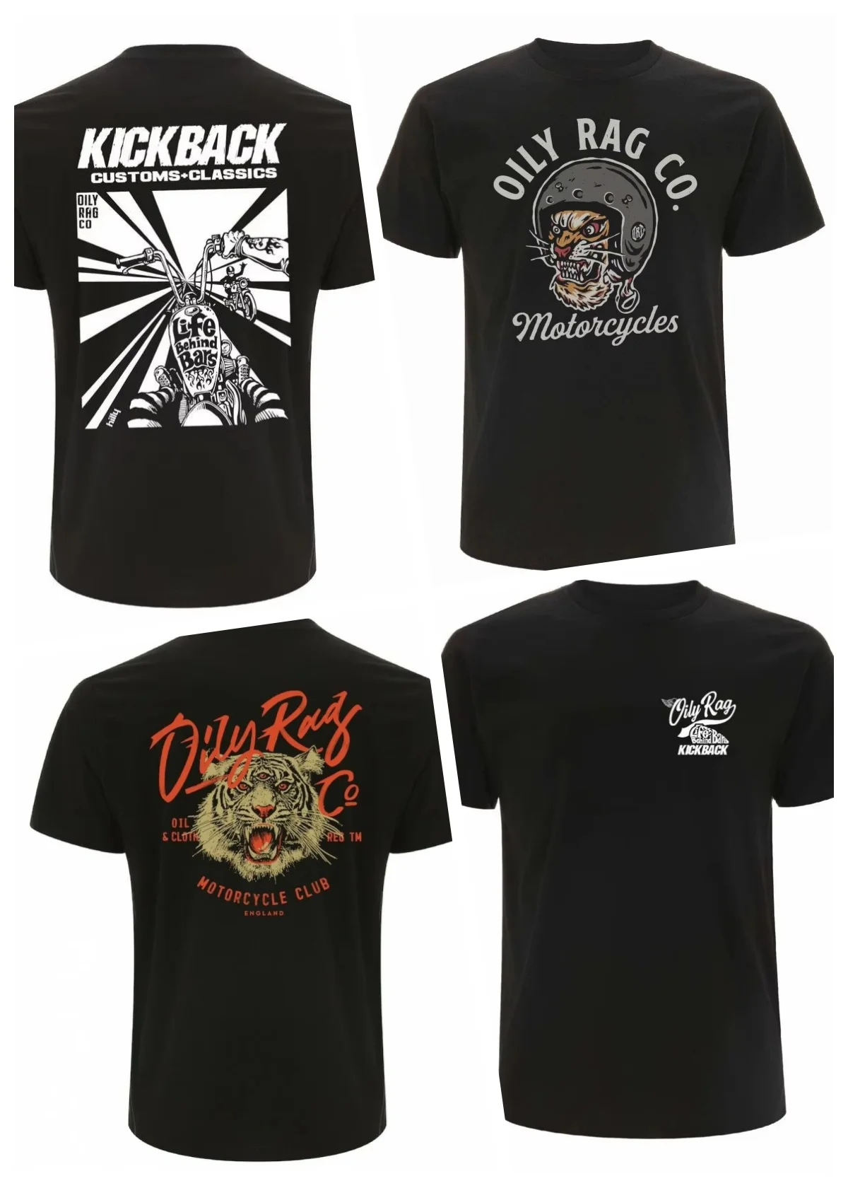 

Summer Luxury Brand Cotton Men's and Women's T-Shirt Short Sleeve Kickback Prison T-Shirt Oil Rag Co Motorcycle Print T-Shirt