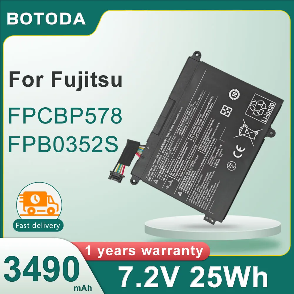 BOTODA 7.2V 25Wh 3490mAh FPCBP578 FPB0352S Laptop Battery Suitable for Fujitsu Lifebook UH-X 2021 FPC02514LK 4ZR1F38031 9U13A2