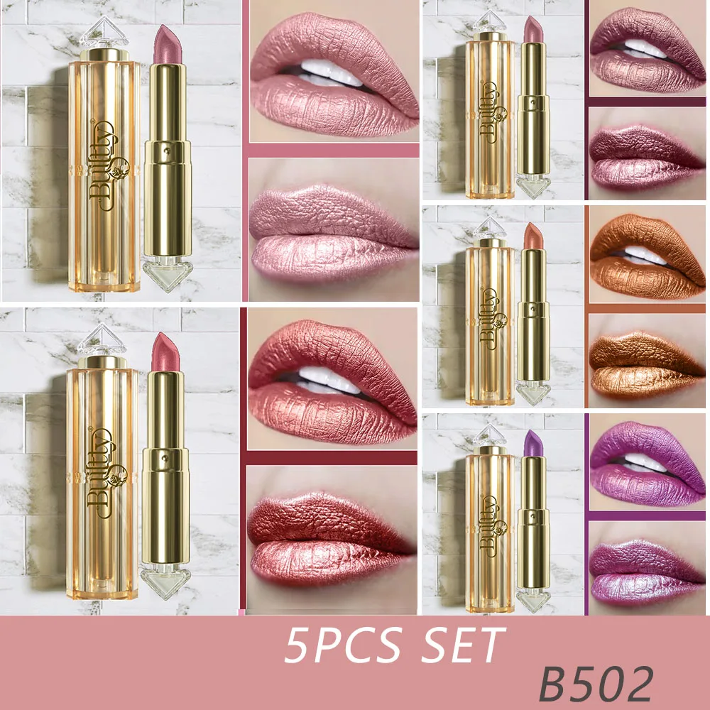 Super Stay 5PCS Shimmer Glitter Lips Glitter Lipstick Kit Waterproof Smudge Proof Long Lasting Cruelty Free