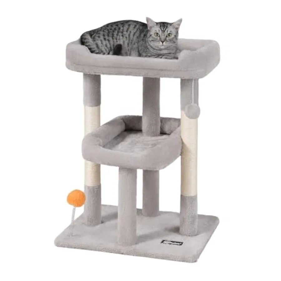 

Small Cat Tree Multi-Level Cat Tree for Indoor Cats Cat Tower with Scratching Post Cat Condo for Kittens Toy Balls 2 Soft Platf