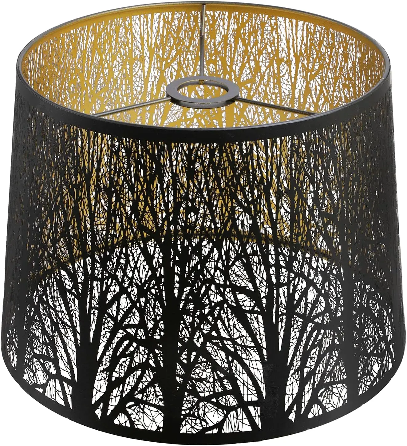 

Large Drum Lamp Shade for Table Lamps, 12" Top x14" Bottom x 10" High, Metal Lampshade Black and Gold Replacement for Fl