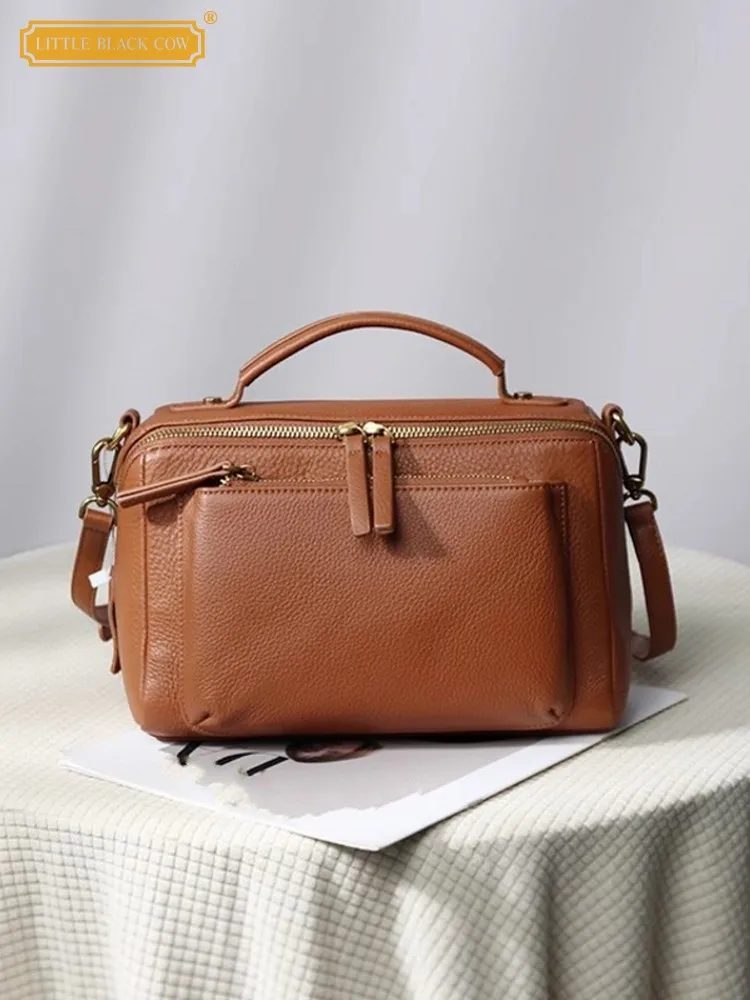 

Ladies New Office Vintage Genuine Leather Solid Color Tote Handbag Single Shoulder Versatile Casual Underarm Bag Messenger