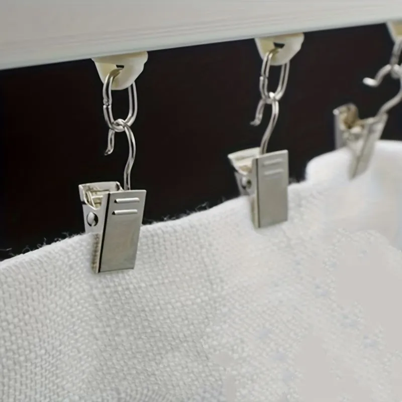 8 pcs Open Curtain Hooks, Strong Secure Grip, Small Item Hanging Balcony Door Drapery, Silver Open-End Design