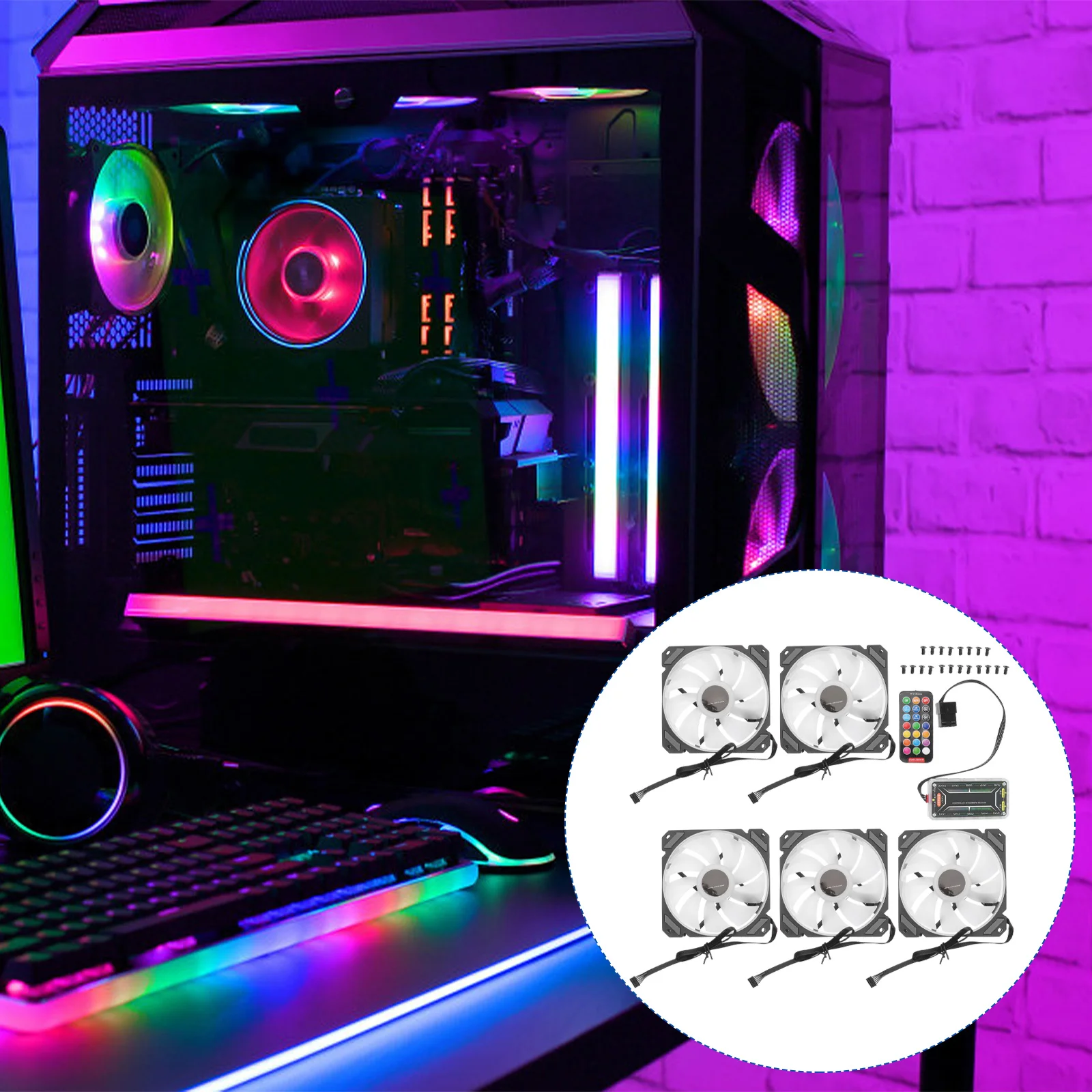 1 Juego de ventiladores con cubierta de ordenador Rgb de 12cm, controlador estándar, refrigeración eficiente, LED colorido de baja potencia, sistema de refrigeración de Pc duradero para juegos