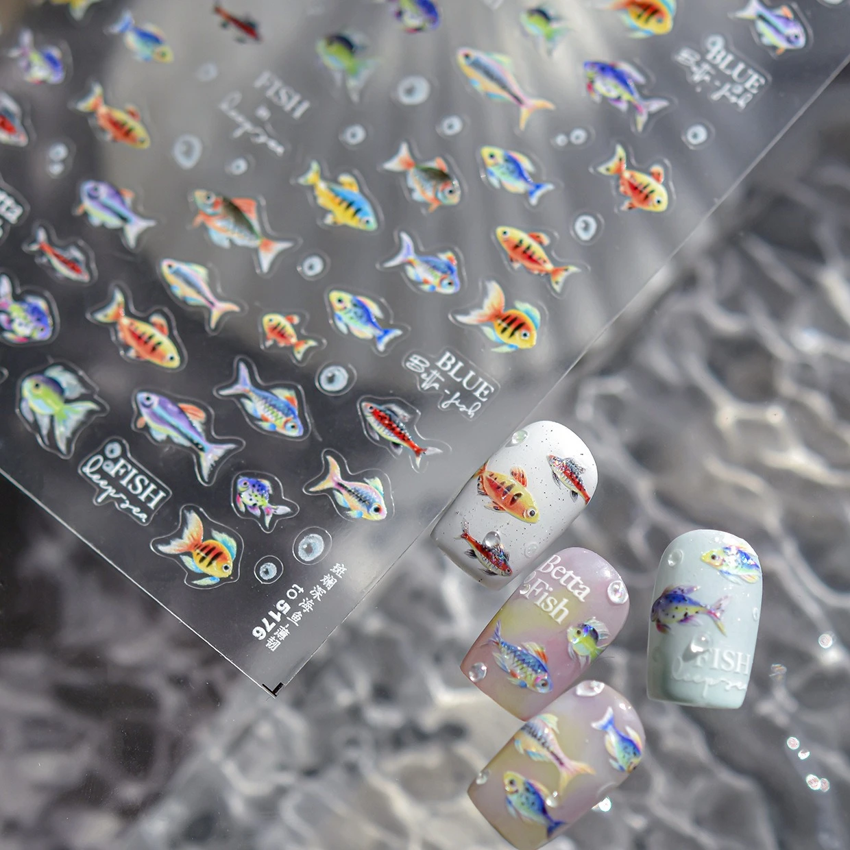 สีสัน Deep-Sea Fish Gorgeous Capelin ปลาทอง Brocaded ปลาคาร์พ Koi Water Bubbles Betta Oceanic สติ๊กเกอร์เล็บเล็บ Decals