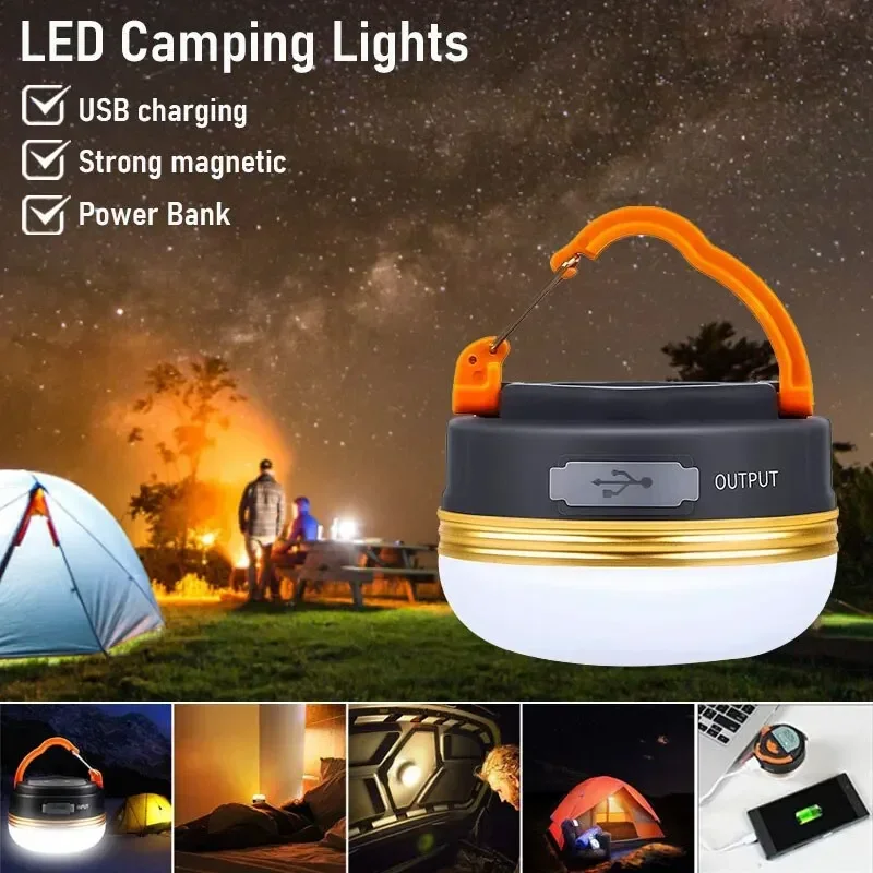 Outdoor LED Camping Lights 3 Modes Mini Portable Tent Lamp USB Rechargeable Portable Lantern Waterproof Emergency Light