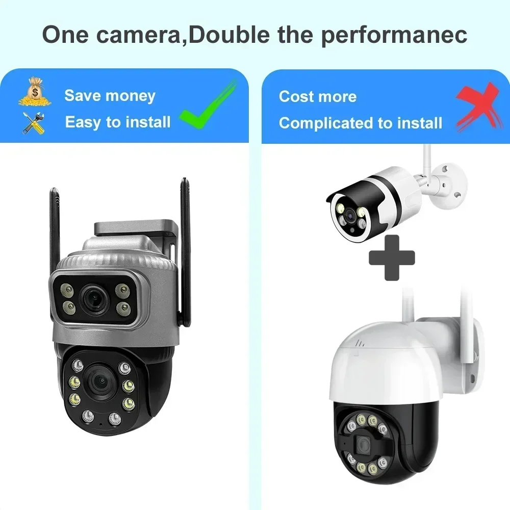 كاميرات مراقبة WiFi مزدوجة العدسة، مراقبة CCTV لاسلكية، تتبع تلقائي ذكي IP كامل مع سلك تمديد بطول 15 مترًا #2