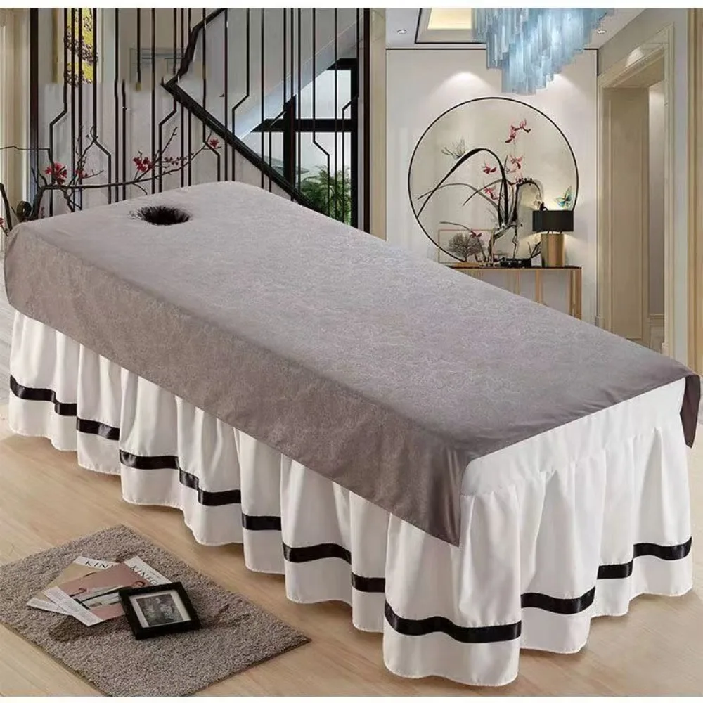 Comfortable Beauty Salon Bed Sheet Oil-proof Washable SPA Bedspread Breathable with Holes Massage Bed Bedspread
