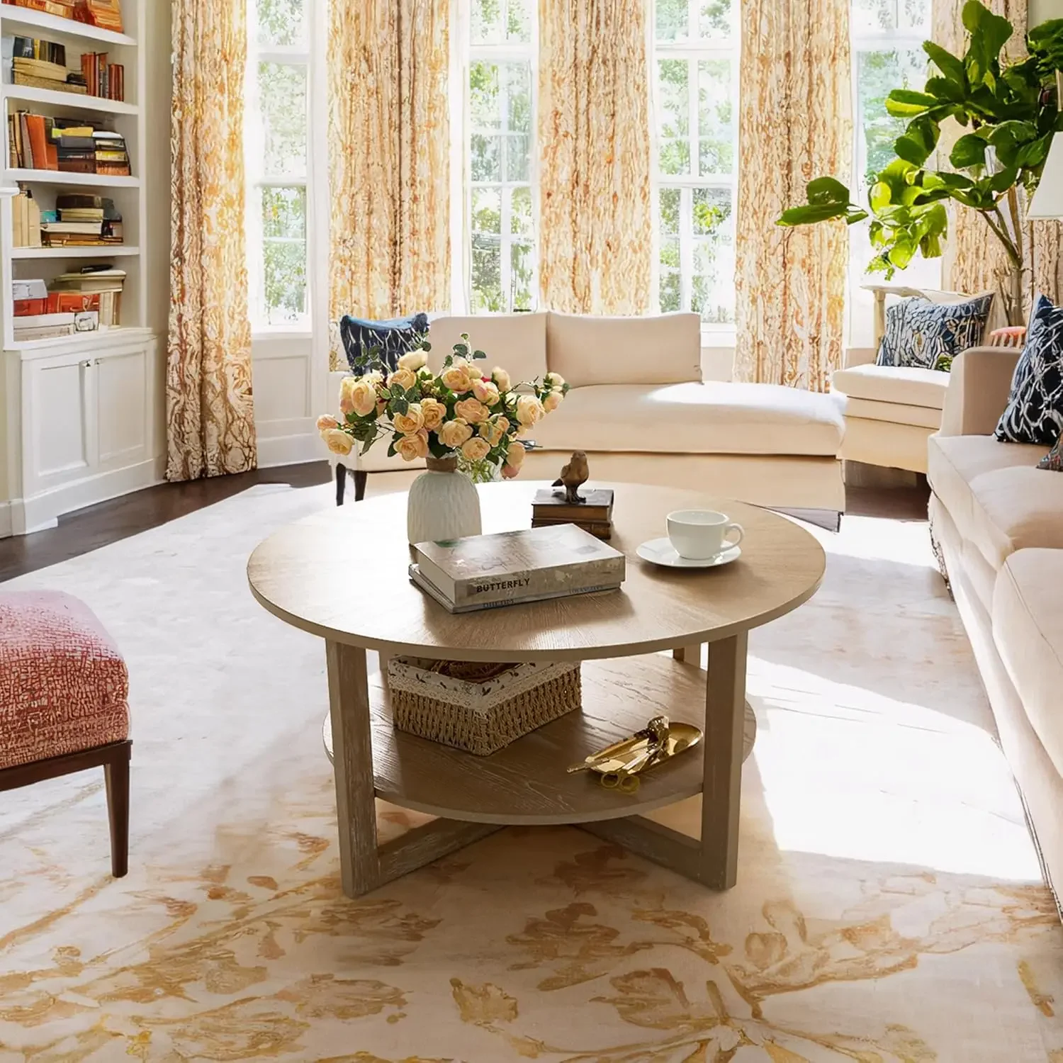 Table with Storage Shelf, 2-Tier Wood Coffee Table, Small Space Solution for Living Room Furniture, Easy to Assemble, Espresso