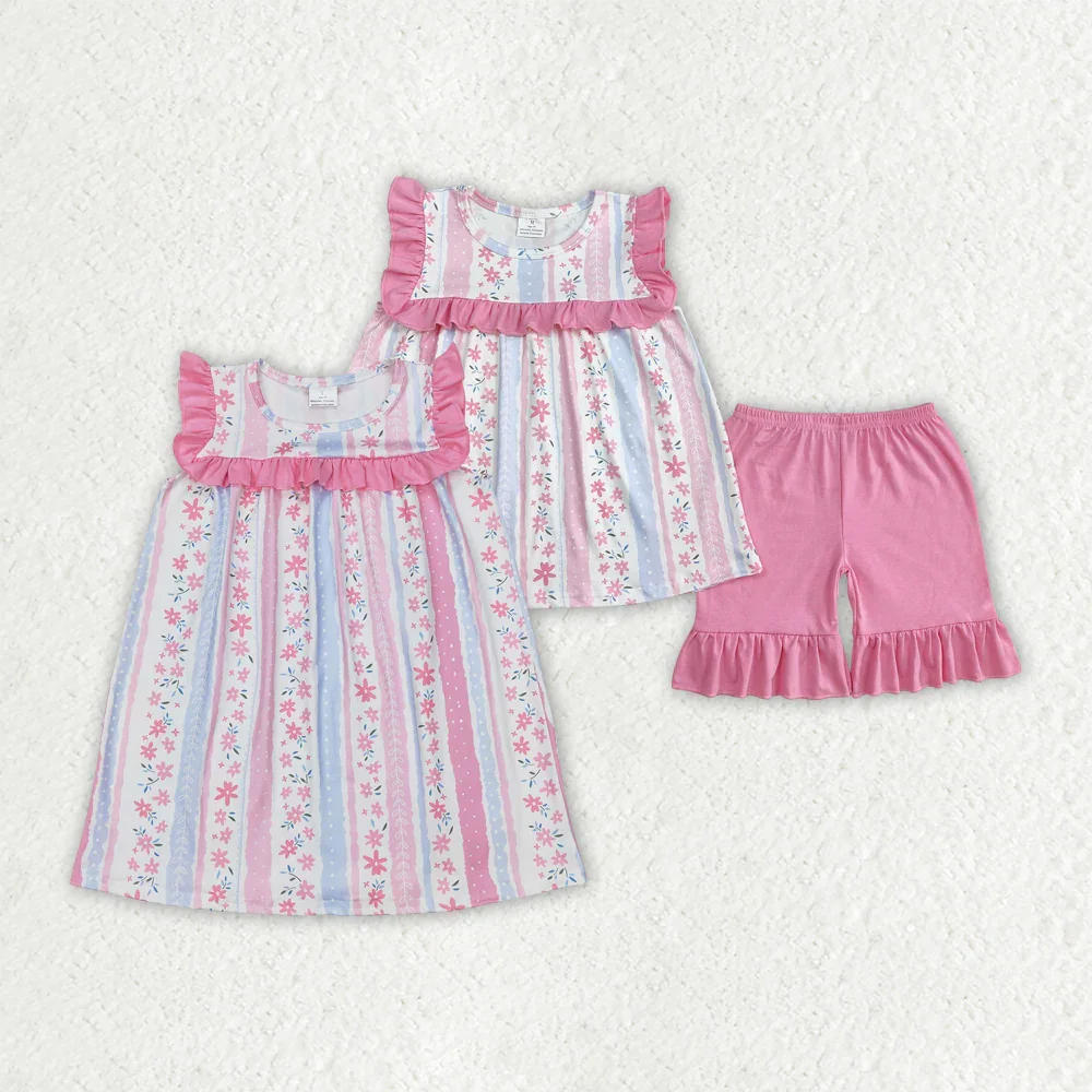 

GSSO2012 Wholesale girl dresses kids clothes girl Flower pink lace sleeveless shorts sets Summer boutique baby girl clothes