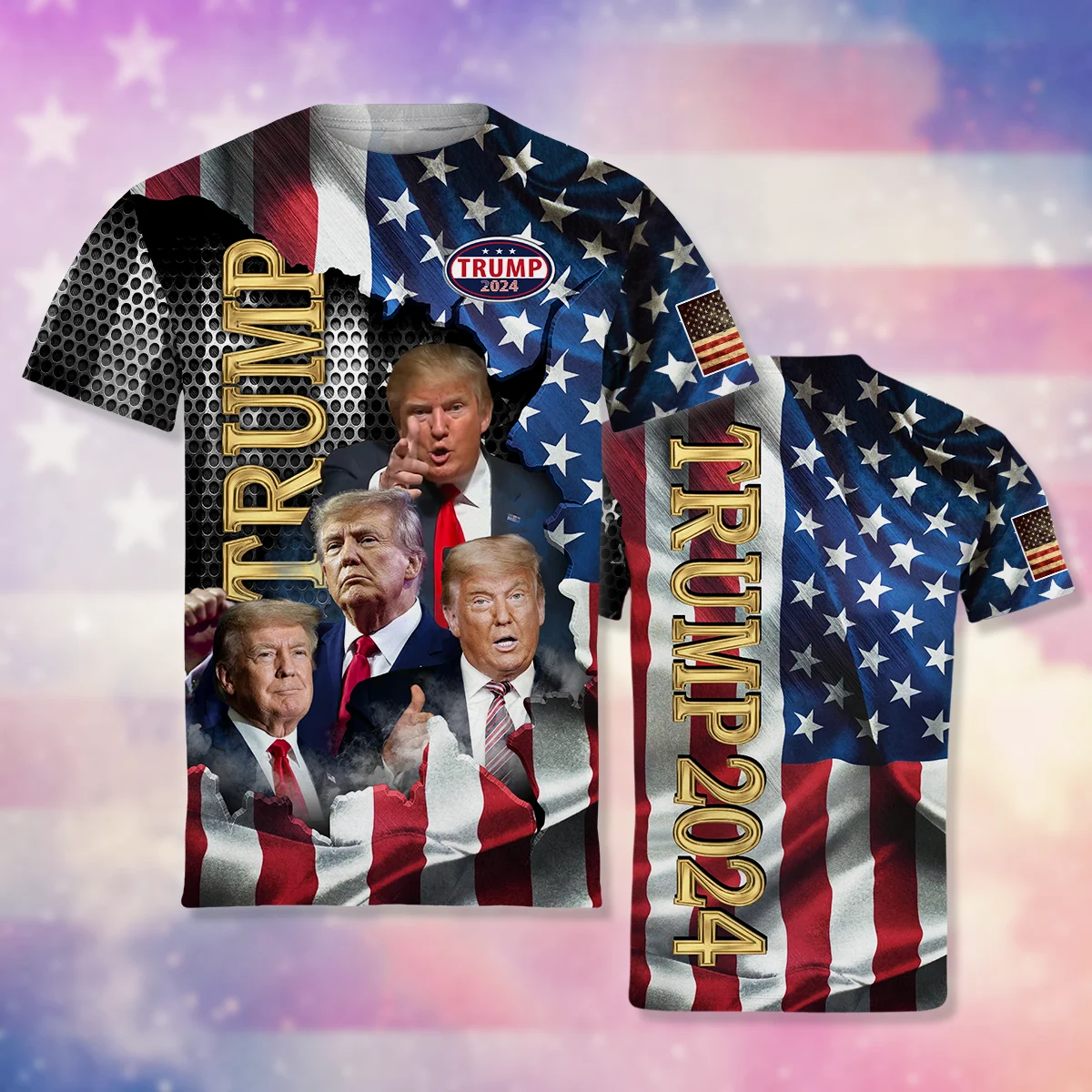 Trump 2024 Graphic T Shirts Mens Clothing 3D America USA US Flag T-shirt Fashion Streetwear Donald Fans Tee Shirts Women Clothes