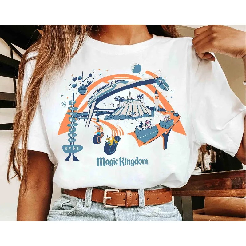 Disney's Tomorrowland Magic Kingdom T-shirt, vintage Space Mountain Monorail T-shirt All-season cotton base layer