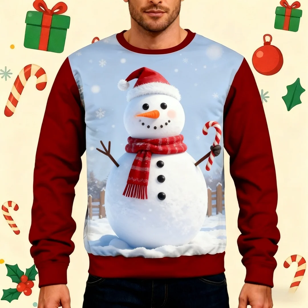 

New Snowman Graphic Print Christmas Sweaters for Women Clothing 3D Printed Funny Christmas Sweater Men Xmas Holiday Sweatshirts