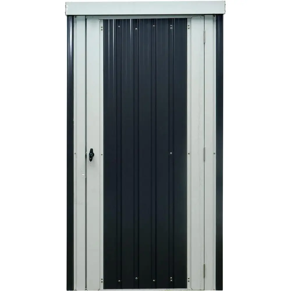 

Rust-Resistant Steel Patio Shed with Lock and Key, 2 Tool Hooks, 3x3x6ft, Gray and White