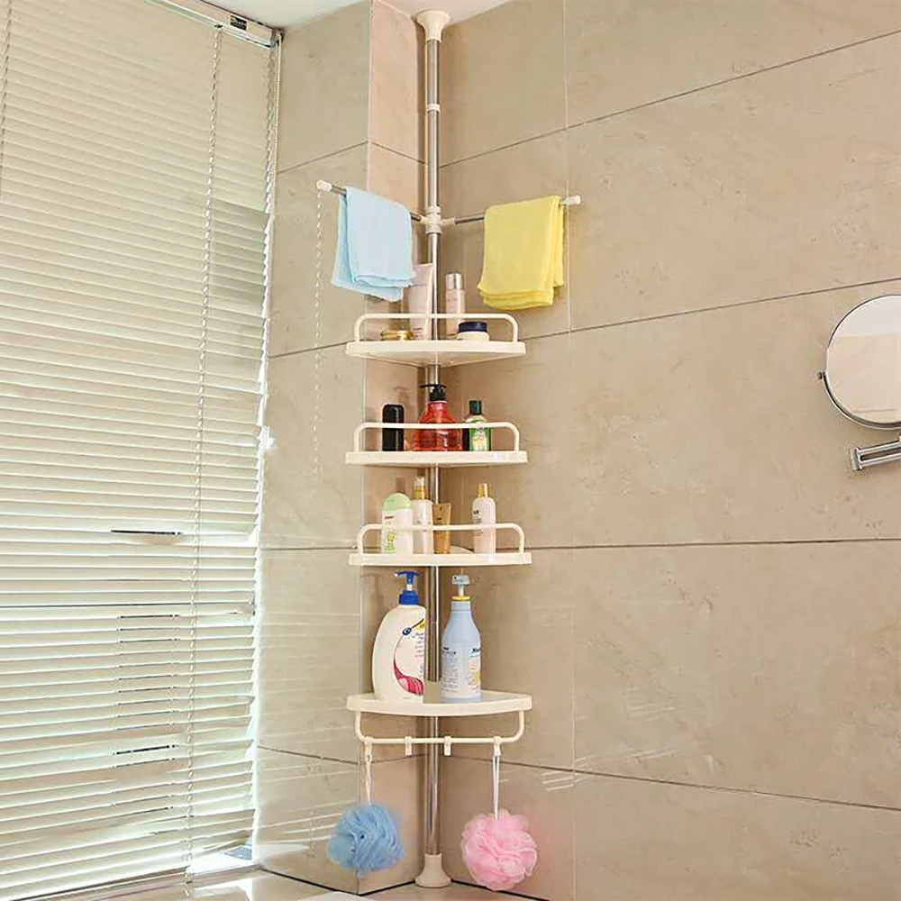 4 Tier Corner Pole Shower Caddy Shelf Kitchen Bathroom Towel Soap Storage Rack