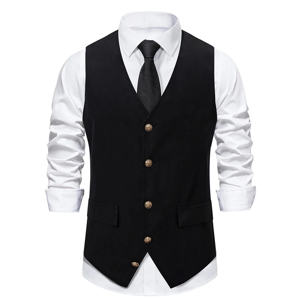 

High Quality Hot Sale Comfortable Men Waistcoat Suit Vintage Wedding Retro Single Breasted Sleeveless Tops Solid Color