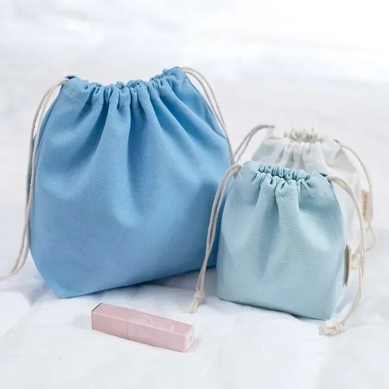 BLX-01 Solid Drawstring Bag Pockets Eco Reusable Canvas Shopping s Women Travel Storage  Cotton Tote Pouch Jewelry 