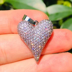 5pcs Micro Zirconia Pave 3D Heart Charms Bling Exquisite Pendants for Women Necklace Bracelet Jewelry Handmade Finding Wholesale