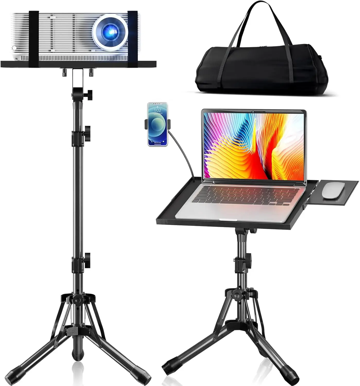 

Adjustable Height 20-61" Foldable Projector Tripod Stand with Mouse Tray & Phone Holder, Portable Laptop Floor Stand