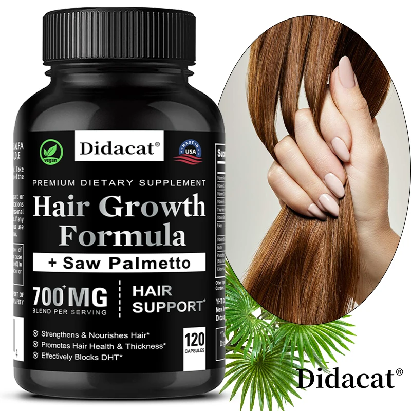 Hair Growth Capsules, Saw Palmetto & Biotin, Support Healthy Hair Follicle, Thicker Fuller Hair, Nourish Scalp for Men & Women