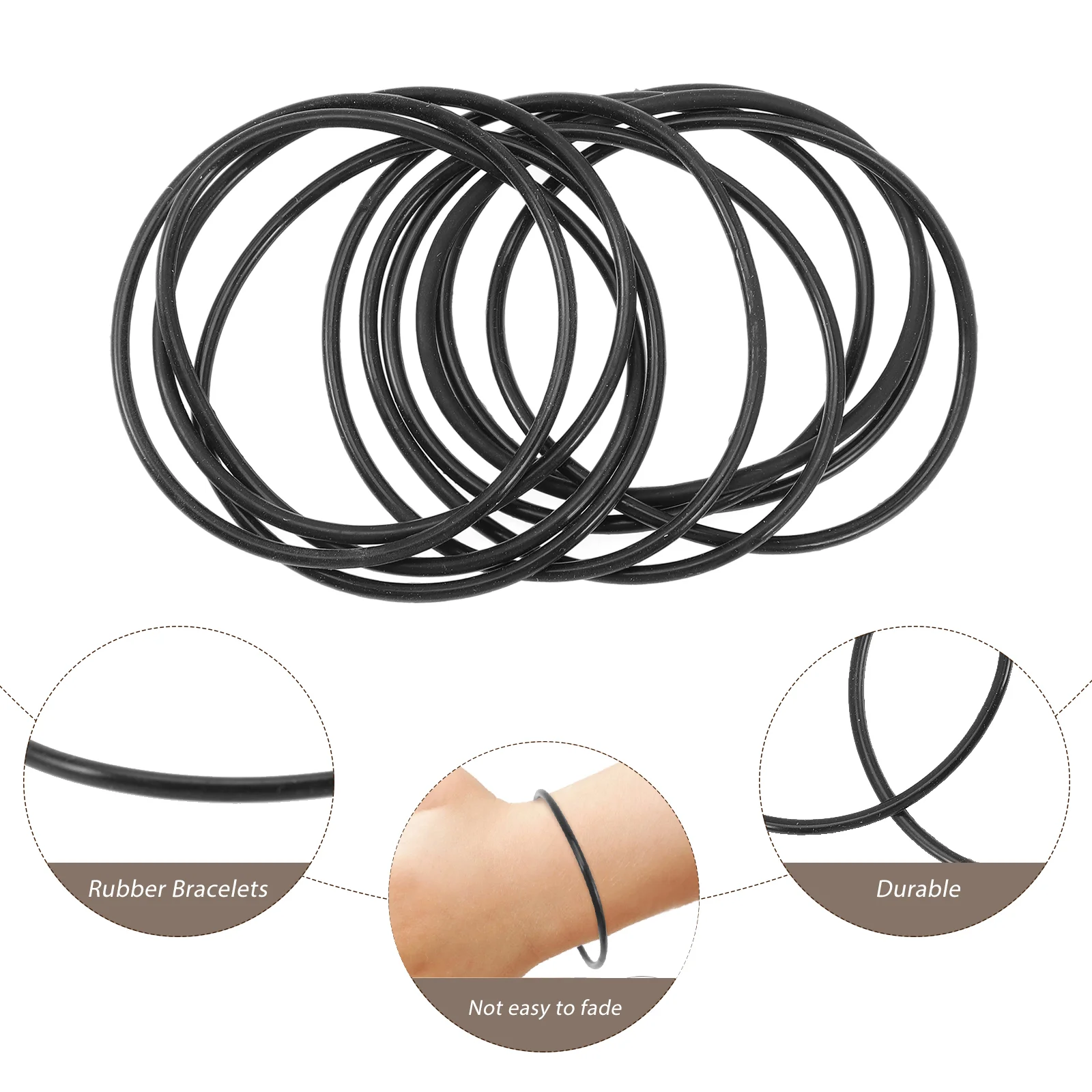 10 pçs pulseira de silicone elástica (preta) pulseiras geléia pulseiras adulto tamanho crianças 80s goma masculino fudge