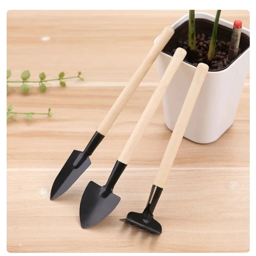 Mini Garden Potting Tool Wooden Handle Shovel, Rake, Multi-purpose Household, Plant, Bonsai, Loose Soil, Set of3 Gardening Tools