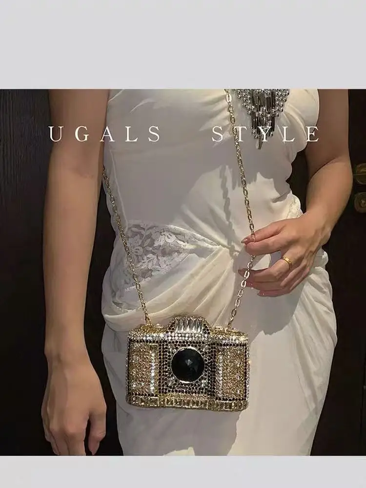

Luxury Designer Camera Shaped Mini Clutch Purse Crystal Rhinestones Doamond Evening Bag Wedding Party Women Handbag Banquet Bag