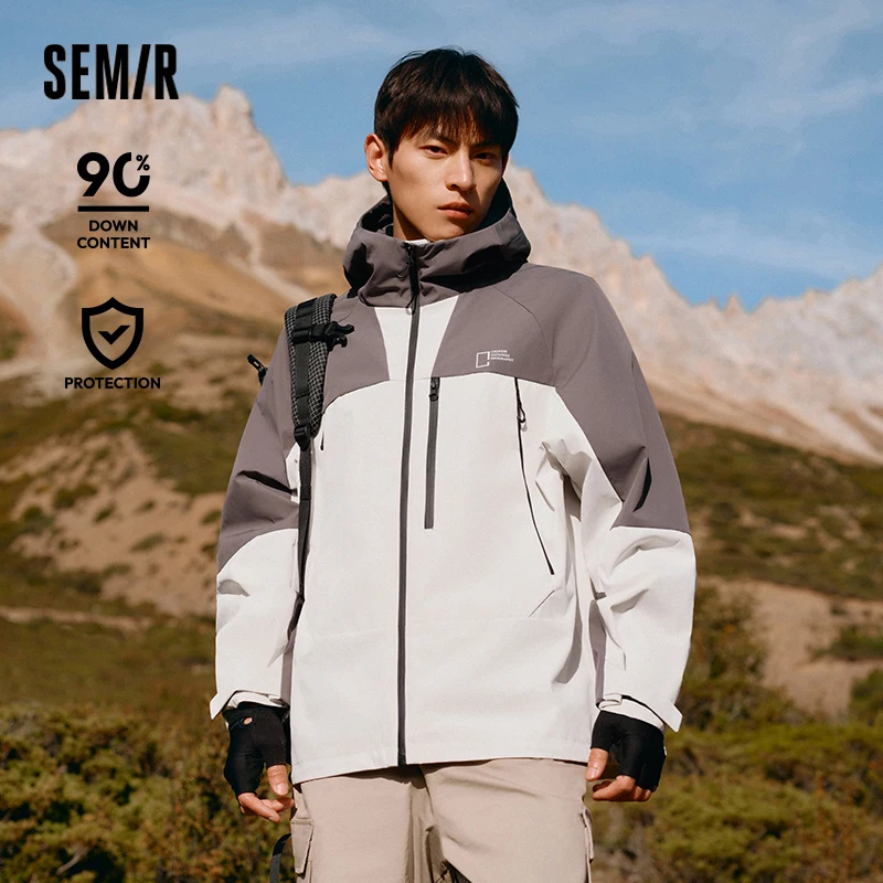 Semir Down Jacket Men Three-in-One 2024 Winter New Colorblocked Stand-Up Collar Protective Outerwear