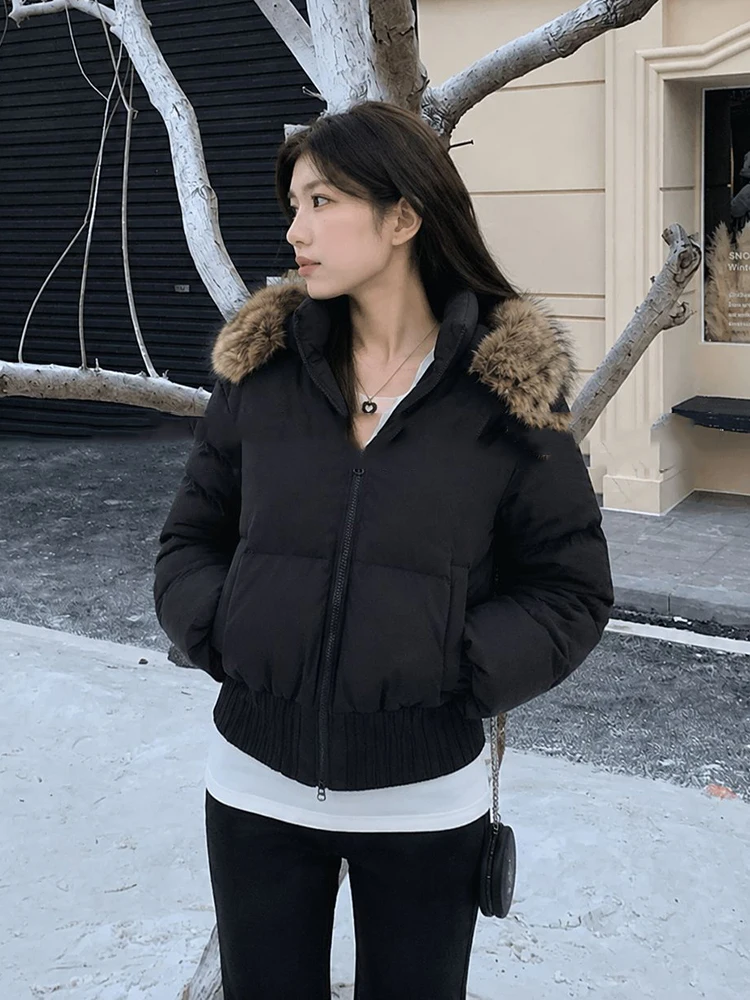 Winter Hooded Natural Large Fur Collar Down Jacket Women White Duck Down Warm Parker Outwears Female Thicken Short Down Jacket