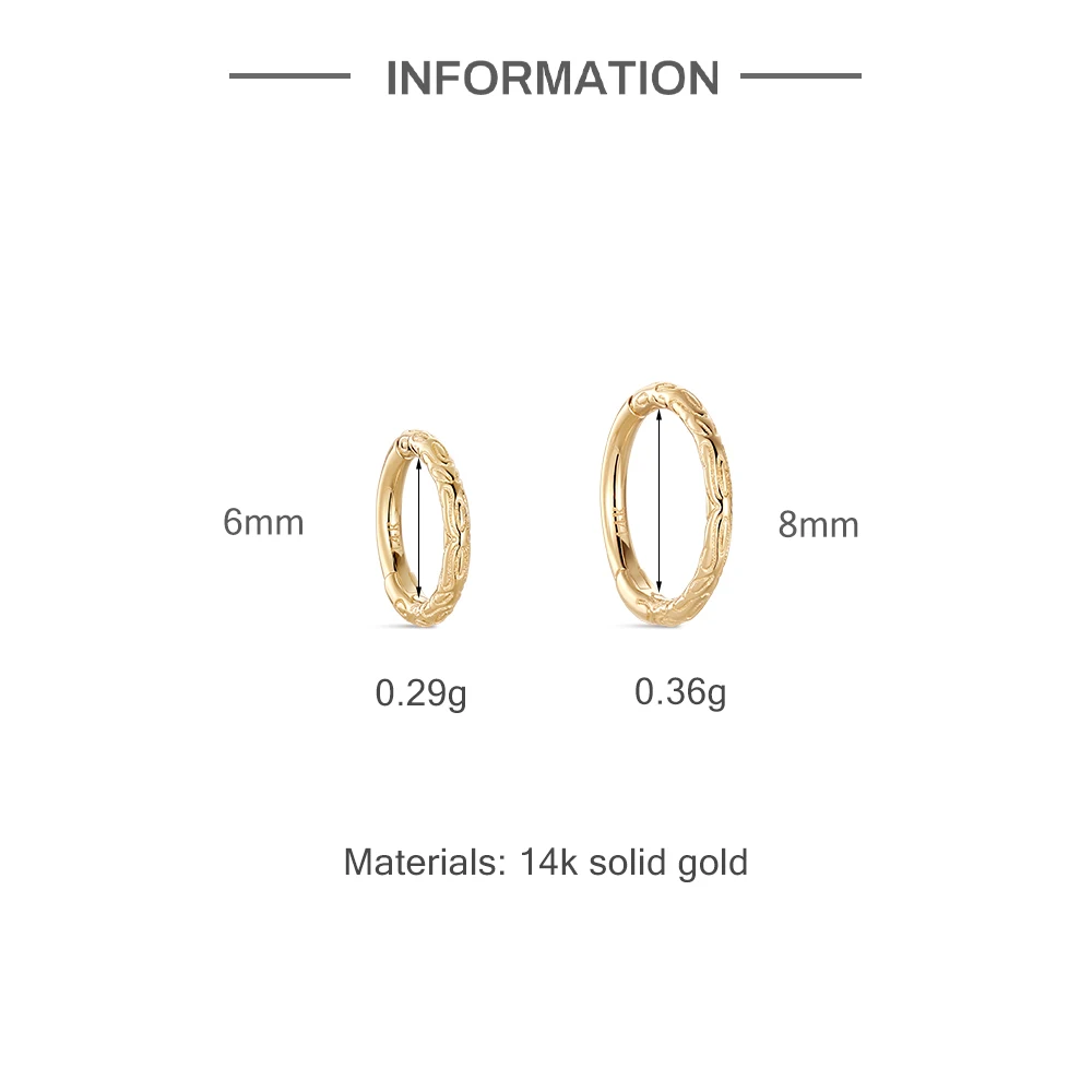 Aide 1PC 14K Soild Gold Smooth 6MM 8MM Hoop Earrings Huggie Earrings For Earlobe, Ear Cartilage Piercing Stackable Ear Jewelry