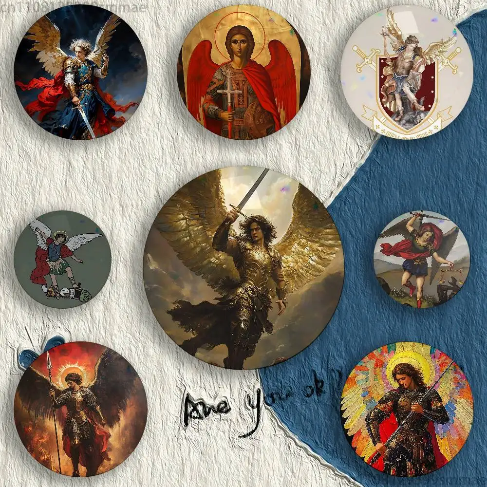 

Archangel St Michael Cartoon Badge Stage Brooches on Backpack Clothes Handmade Round Enamel Pins for Jewelry Gift Bag Accessory