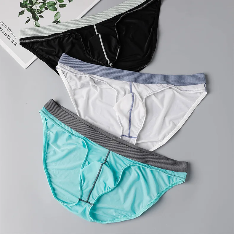 

Men's Sexy Brief Summer Ulta-thin Ice Silk Elastic Quick Dry Cool Feel Sports Underwear Youth Low Waist U Convex Pouch Underpant