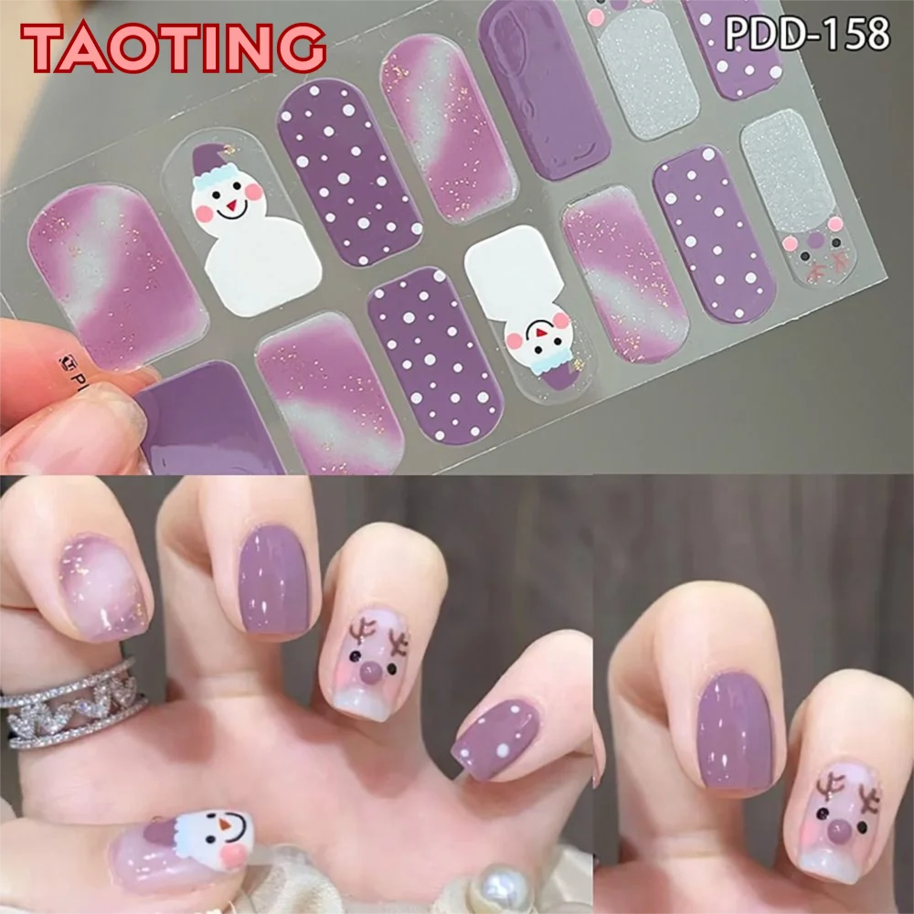 Moda 14 tiras gel adesivos de unhas florista semi curado gel unha polonês tiras cobertura completa remendo de unhas diy arte do prego fazendo