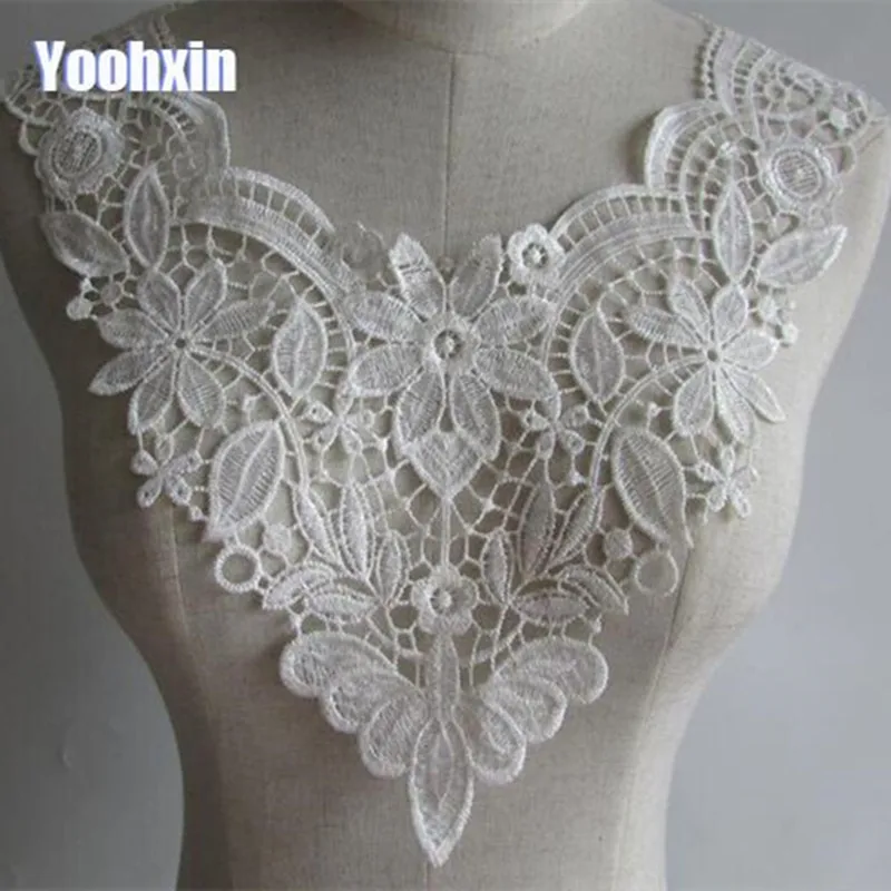 HOT White Cotton 3D Flower Embroidery Lace Collar Fabric Sewing Applique DIY Bridal Neckline Ribbon Trim Guipure Wedding Decor